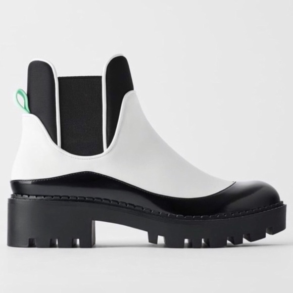 Zara Shoes - Zara White Low Heeled Chunky Boots Contrast Piping